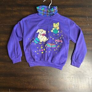 Vintage Purple Kids Sweatshirt with Puppy and Kitten puff print.